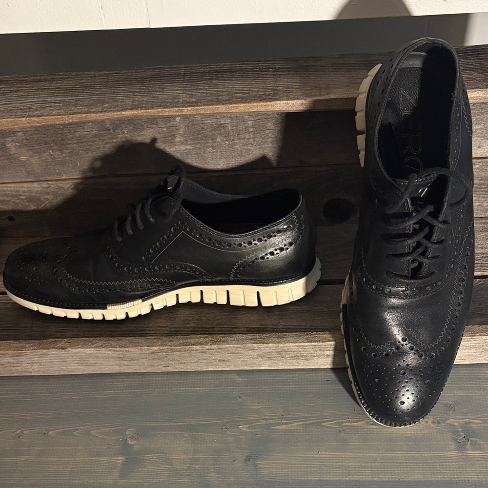 Cole Haan Black Leather Oxfords with Cream Soles